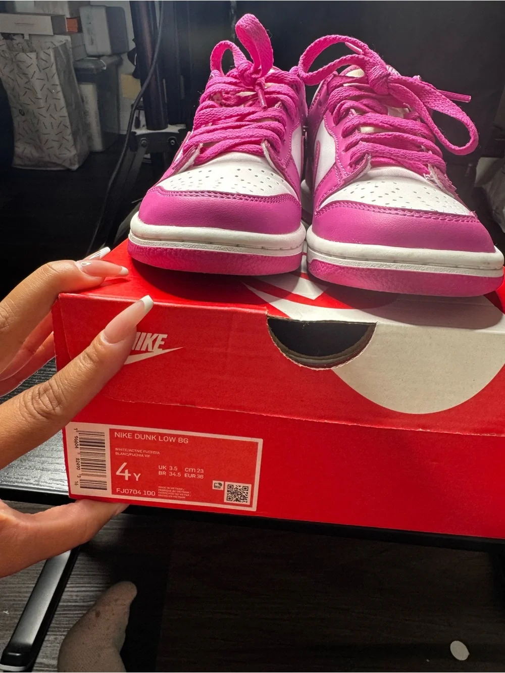 Nike Kids Dunk Low Sneakers in Hot Pink and White